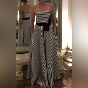 Halston Heritage Black and White Strapless Gown